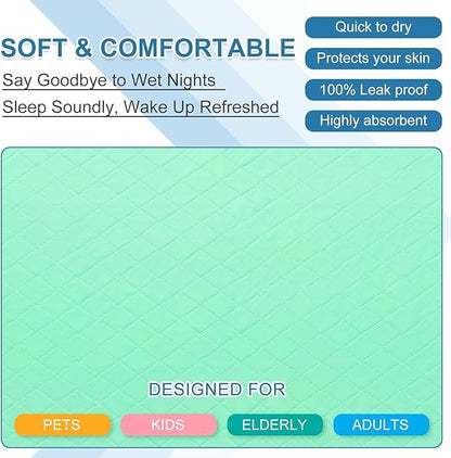 OUTCREATOR® Washable Bed Pads 34" x 76" (Pack of 2), Incontinence Mattress Protector, Anti-Slip Waterproof Underpads for Adults Kids Elderly Pets, Absorbency & Reusable Bedwetting Pads (Solid Green)