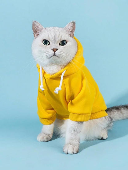 QWINEE Basic Dog Hoodie Sweatshirt Puppy Sweater Warm Cat Costumes Pet Clothes for Chihuahua Puppy Kitten Small Medium Dogs Yellow Small
