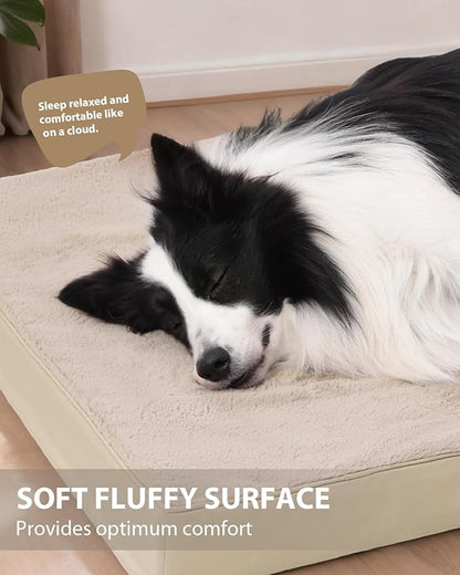 KSIIA Orthopedic Dog Bed Crate Waterproof Pet Mats for Extra Large Dogs Deluxe Plush Washable Pet Bed with Egg Crate Foam & Removable Cover, 47 x 29 Inch, Khaki