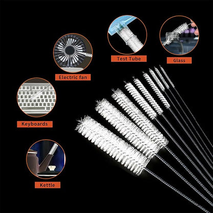 10 Pcs Flexible Drain Brush Straw Cleaner Brush Set,Pipe Cleaners Brush,61Inch Stainless Steel Double-Ended Hose Brush 8.2Inch Nylon Long CPAP Tube Cleaning Brush for Home Kitchen Sink Plumbing(White)