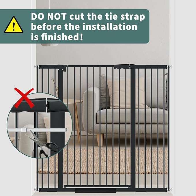 40.55" Tall, 53.74-61.61 Inch Wide, 1.37" Ultra Narrow Spacing Dog Pet Baby Gate Indoor for Doorway Hallway, Pressure Mounted 54 55 56 57 58 59 60 61 Inches Wide Black