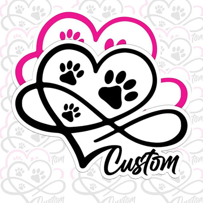 Personalized Infinity Paw Print Sticker with Name - Custom Heart & Dog Cat Footprints Vinyl Decal for Car Window, Laptop, Tumbler - Forever Love Pet Memorial Gift (Waterproof, Multiple Colors)