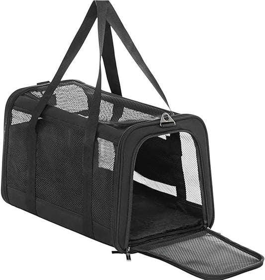 Airline Approved Cat Carrier, Soft-Sided Collapsible Pet Carrier for Travel, 3 Carrying Ways, Lightweight and Ventilation on 5 Sides, Escape Proof, with Soft Fleece Pad