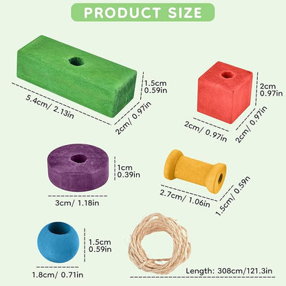 Bird Toys for Parrot, 165 Pcs Colorful Multi-Shaped DIY Wooden Blocks Craft, Birds Cage Chewing Playing Training Toy for Cockatoos, Macaws, African Grey and Small Medium Parrots