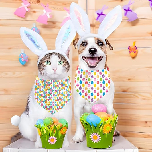 Easter Dog Bandana, 2 Pack Adjustable Holiday Party Pets Rabbit Easter Egg Bandana Triangle Bibs Dog Cat Scarf Set
