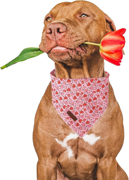 Valentine Dog Bandana, Pink Heart Triangle Bid Scarf for Small Medium Dog, Cotton Pet Kerchief for Girl Boy Dogs or Cats, Red Dog Bandana, Cute Adorable Puppy Bandana