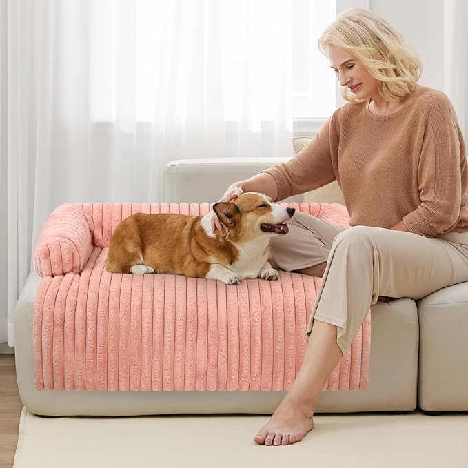 Wn's Day Luxurious Dog Couch Bed, Washable Calming Dog Couch Cover, Removable Couch Protector for Dogs, Waterproof Sofa Bed, Pet Bed Mats for Couch, Pet Couch Covers for Sofa(Pink, XXL)