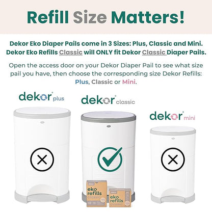 Diaper Dekor CLASSIC Diaper Pail Refills | 4 Count Unscented | Exclusive End-of-Liner Marking | Thick Quick & Easy to Replace | Most Economical Refill System | for Original and Eko Style Pails