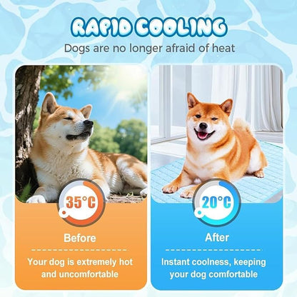 Dog Cooling Mat, Pet Cooling Mats, Summer Cool Pads Pet Mat Outdoor for Dogs & Cats, Machine Washable (Blue, L: 70×55 cm | 28×22")