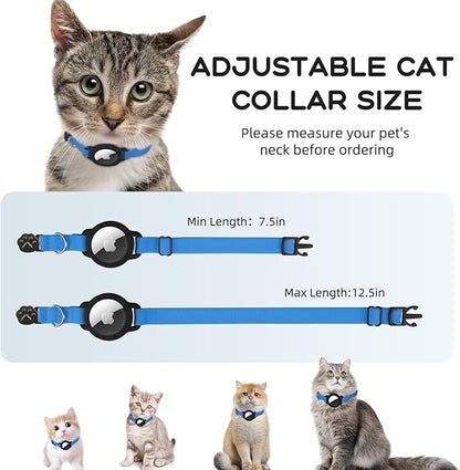 AirTag Cat Collars, Stretchy Collar with Apple AirTag Holder and Bell, Breakaway Ultra Design Elastic GPS Tracking Collars for Cats and Puppies, (7.5-12.5 Inch), Sapphire Blue