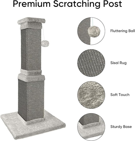 AGYM Cat Scratching Post, 32 Inch Cat Scratching Posts for Large Cats, Scratching Posts for Indoor Cats Adults, Cat Scratch Post with Nature Sisal, Full Gray