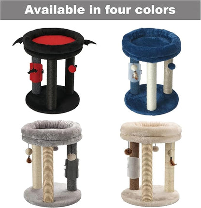 MECOOL 4in1 Small Cat Tree,Scratching Post with Tower Soft Bed, Sisal Carpet Jute Posts with Three Hanging Ball Toys and Massage Brush for Indoor Cats and Kittens