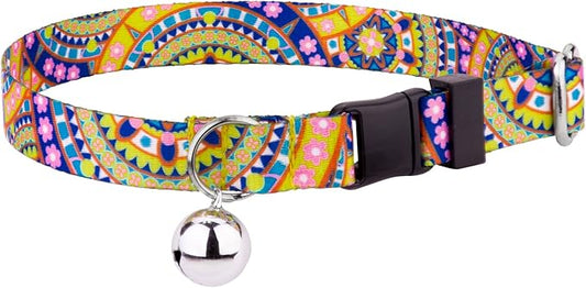 Country Brook Petz - Yellow Boho Mandala Cat Collar - Groovy Collection Featuring Far Out Designs