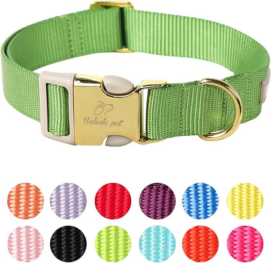 Nylon Dog Collar - Adjustable Green Soft Webbing Dog Collars for Small Medium Large Dogs Boy Girl Puppy Collar with Safety Metal Buckle M
