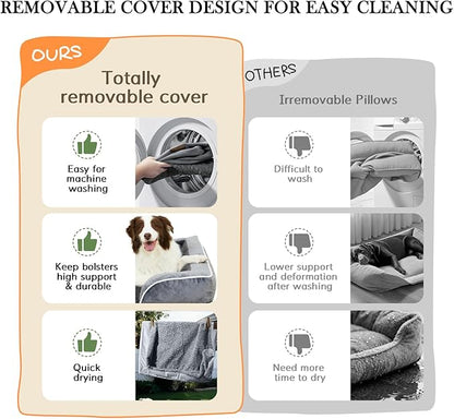 Comfort Expression Orthopedic Dog Bed for Large Dogs 36x27 Inch, Waterproof Egg Crate Foam Large Pet Bed with Removable Bolsters, Dog Couch with Washable Cover & Non-Slip Bottom, Deep Purple