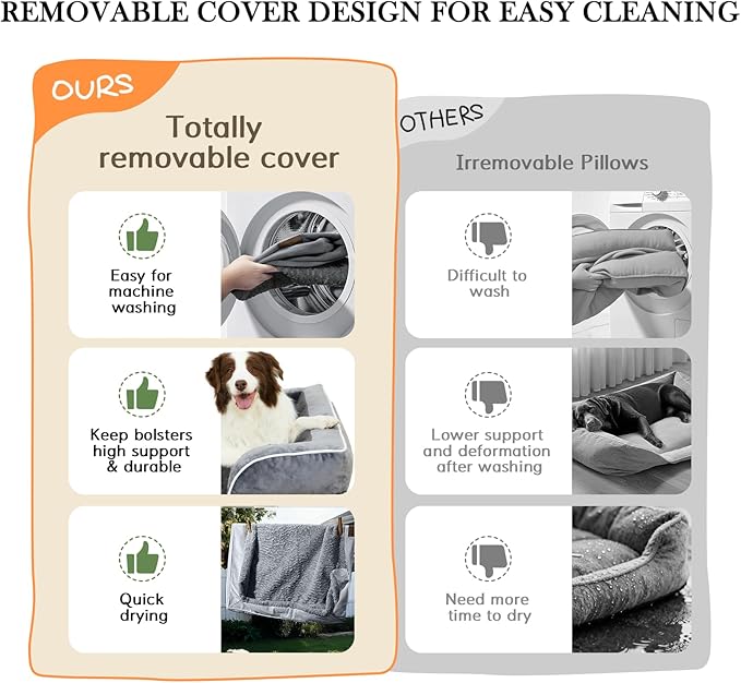 Comfort Expression Orthopedic Dog Bed for Large Dogs 35x22 Inch, Waterproof Supportive Egg Crate Foam Large Pet Bed with Removable Bolster, Dog Couch with Washable Cover & Non-Slip Bottom, Light Brown