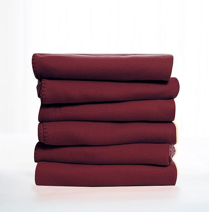 Fleece Throw Blanket Set Bulk for Travel Kids Outdoor Wedding Pet (Burgundy, Pack of 6 50x60 Inches)