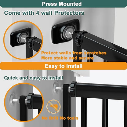 40.55" Tall, 53.74-61.61 Inch Wide, 1.37" Ultra Narrow Spacing Dog Pet Baby Gate Indoor for Doorway Hallway, Pressure Mounted 54 55 56 57 58 59 60 61 Inches Wide Black