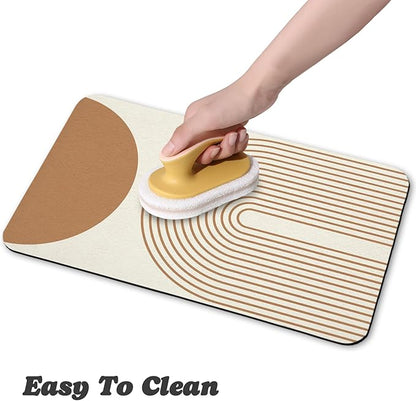 Dog Food Mats for Floors Waterproof, Cat Water Bowl Mats Pet Feeding Absorbent Mat Placemats for Food and Water Beige Bohemia 17 * 30 inch