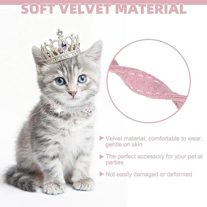 EXPAWLORER Soft Velvet Safe Cat Collars for Girl Cats - Rhinestones Adjustable Collars Breakaway- Chirstmas Cat Clollar Gifts with Bells for Boy Cats Kitty and Small Dogs(XS,Pink)