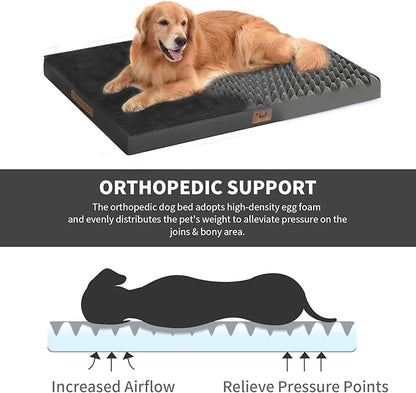 Plush Dog Bed for Medium Dogs, Waterproof Dog Crate Mat Orthopedic Egg Crate Foam Pet Bed with Washable Removable Oxford Cover, Black