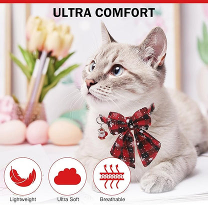 Christmas Cat Collar with Bells & Cute Pendant - Breakaway with Removable Bow Tie for Girl Boy Cats, 2 Pack Holiday Kitten Collar Safety Adjustable