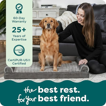 Furhaven Orthopedic Dog Bed for Large/Medium Dogs w/ Removable Bolsters & Washable Cover, For Dogs Up to 55 lbs - Luxe Faux Fur & Performance Linen Sofa - Charcoal, Large