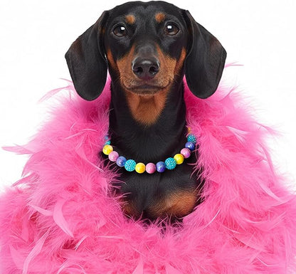 Beaded Dog Necklace Collar, Adjustable Jewelry-Inspired Design with Sparkle Beads (Iridescent Pastels, Small)