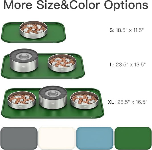 Pet Feeding Mat [Warped Resistant Raised Edge], Water-Proof Silicone Placement for Food Water Bowls, Anti-Slip Base Protect Floor, BPA-Free&Dishwasher-Safe [23.5x13.5inch Large, Green]