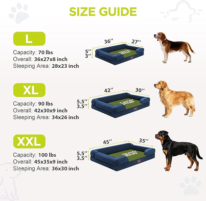 Orthopedic Dog Beds for Large Medium Dogs, Big Waterproof Memory Foam Pet Couch Bed with Removable Washable Cover, Tennis Ball Toy, 36x27