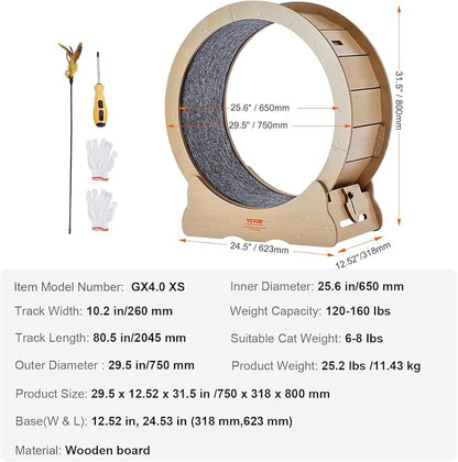 VEVOR Cat Exercise Wheel, Large Treadmill Wheel for Indoor Cats, 29.5 inch Wheel with Detachable Carpet and Cat Teaser for Running/Walking/Training, Suitable for Most Cats