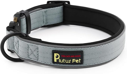 Plutus Pet Tactical Dog Collar, Reflective, Adjustable Heavy Duty Dog Collar, Soft Padded and Comfortable, for Small Medium and Large Dogs (Gray, S)