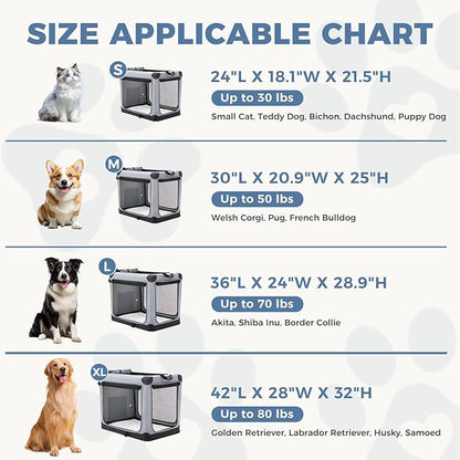 DUMOS Dog Crate 36 Inch Travel Cat Pet Carrier for Medium Large Dog, Portable Foldable Soft Pet Crate with Storage Bag & Washable Pad for Indoor Outdoor Dog Kennel Carrier (L-70lbs, Grey)