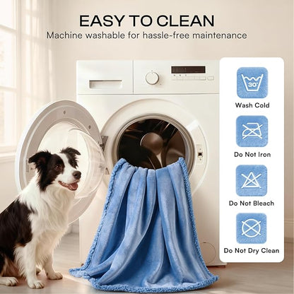 Luciphia Waterproof Pet Blanket, Liquid Pee Proof Dog Blanket for Sofa Bed Couch, Reversible Sherpa Fleece Furniture Protector Cover for Small Medium Large Dogs Cats, Navy Blue Medium（57" x 40"）