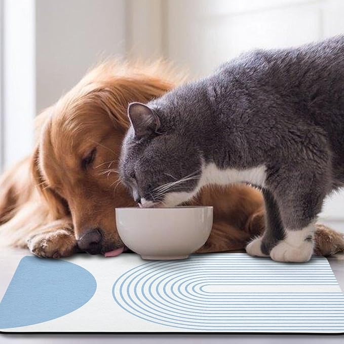 Dog Food Mats for Floors Waterproof, Cat Water Bowl Mats Pet Feeding Absorbent Mat Placemats for Food and Water Blue Bohemia 16 * 24 inch