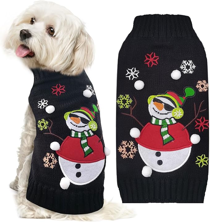 Christmas Dog Sweaters Xmas Pet Outfit Clothes Cute Black Snowman Costume Puppy Cat Knitted Jumpers (XL,Black Snowman)