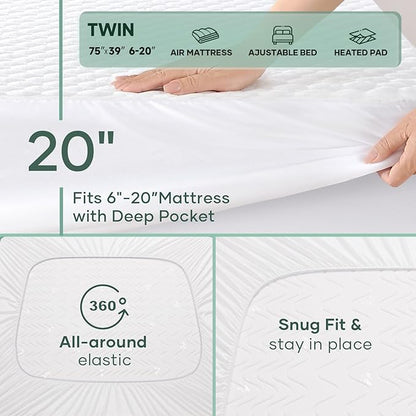 OhGeni 100% Waterproof Mattress Protector,Twin Size Mattress Soft Pad,Pet Hair & Bedwetting Resistant,Cooling Breathable Fitted Sheets,Washable Bed Cover,Non-Slip Deep Pocket,Noiseless for Kids Rooms
