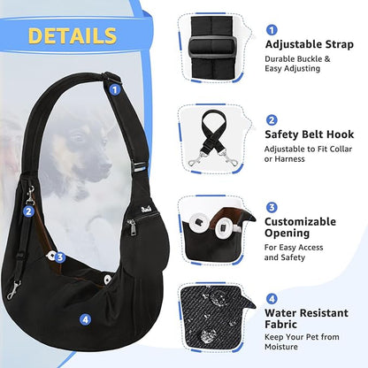 SlowTon Dog Carrier Sling - Thick Padded Shoulder Strap Adjustable Dog Carriers for Small Dogs, Puppy Carrier Purse for Pet Cat with Front Zipper Pocket Safety Belt Machine Washable (BN, XS)