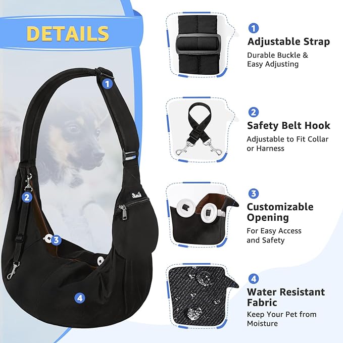 SlowTon Dog Carrier Sling - Thick Padded Shoulder Strap Adjustable Dog Carriers for Small Dogs, Puppy Carrier Purse for Pet Cat with Front Zipper Pocket Safety Belt Machine Washable (BN, S)