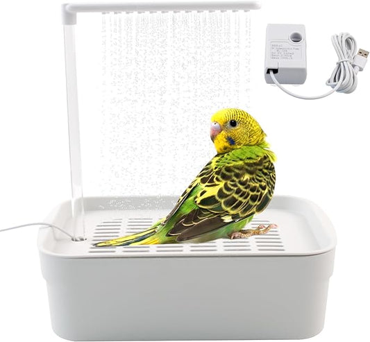 Automatic Bird Shower with Pump,Electric Bird Bath for Cage Water Circulated Indoor Parrot Bath Shower with USB Power Plug Bathwater Cycle Conure Bathtub for Parakeet Cockatiel Lovebird