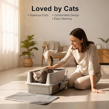 Stainless Steel Cat Litter Box with Lid, XL Metal Litter Box, Extra Large Litterbox for Big Cats, High Sided | Easy Cleaning | Odor-Free Includes Scoop and Mat