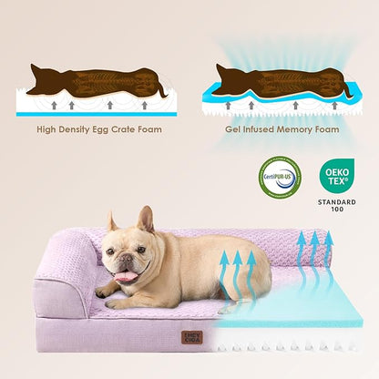 EHEYCIGA XXL Dog Bed Memory Foam, Orthopedic Giant Dog Bed Jumbo with Washable Removable Cover, Waterproof Pet Sofa Couch with Nonskid Bottom, 48x35x7.5, Lilac