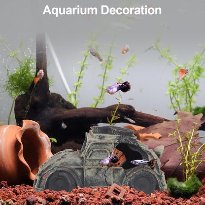 Aquarium Decorations for Fish Tank - Realistic Resin Rock Cave Hideouts, Safe Fish Tank Ornaments with Natural Design for Betta, Goldfish, Shrimp - Easy to Clean (Resin car)