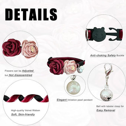 Fupo Cat Collar Breakaway with Flower for Girl Cats Kitten Puppy (Red)