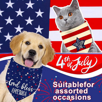 4th of July Dog Bandanas, Patriotic Party Pet Decorations 2 Pack, Adjustable Independence Day Holiday Bandana American Flag Triangle Bibs Cat Scarf Set