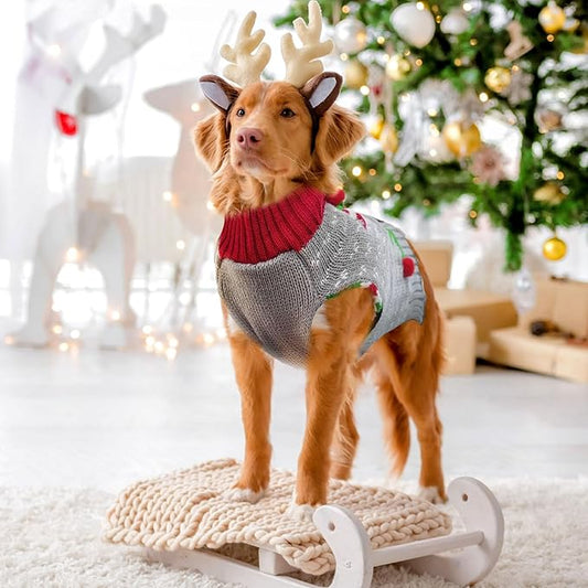Dog Cat Ugly Christmas Sweater Boy Girl Xmas Pet Clothes Holiday Puppy Costume New Year Gifts for Small Medium Large Dogs Outfits (XXL, Grey Elf)