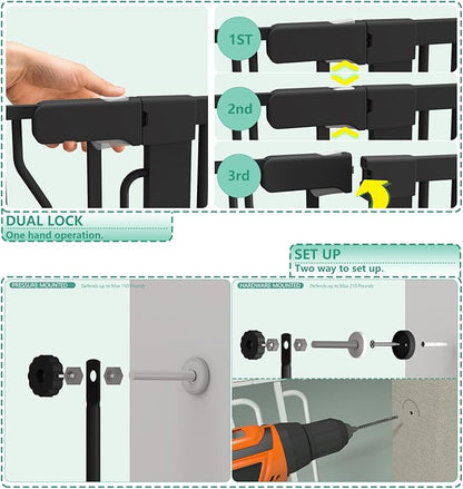 Jiprlak51 Extra Tall Cat Gate for Doorway – 28.5"-48.7" Extra Wide Pet Gate with Adjustable Cat Door Wide,Auto Close, Pressure Mounted, Pet Gate for Cats & Small Dogs, Hallway, Stairs, Kitchen
