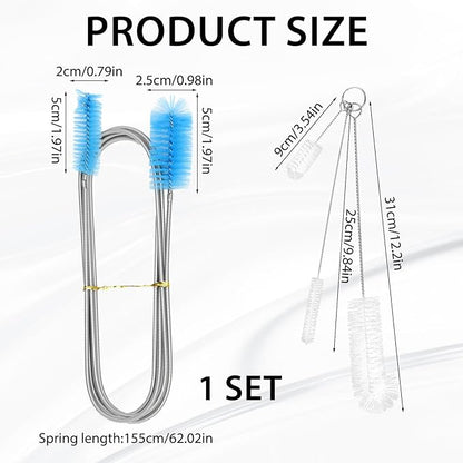 79” Flexible Pipe Cleaner Brush Set, Dual-Ended and Extra-Long Stainless Steel Cleaning Tool for Homeowner Mechanics Clean Sink Refrigerator Coils Shower Drain Plumbing Maintenance Fish-Tank