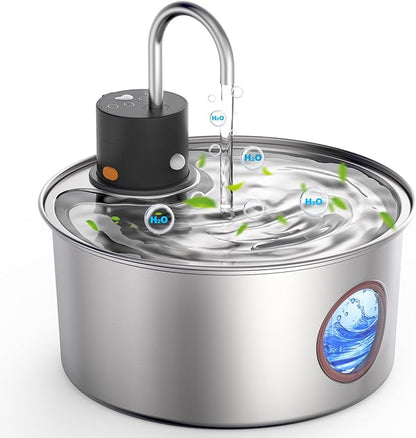 Wireless Cat Water Fountain Stainless Steel, Cordless Automatic Pet Water Dispenser for Cats Indoor, Small Dogs, 108oz/3.2L Rechargeable Pet Drinking Fountain with Motion Sensor