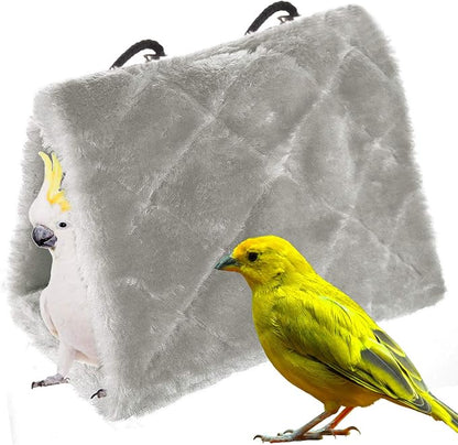 MOACC Winter Warm Bird Nest House Shed Hut Hanging Hammock Finch Cage Plush Fluffy Birds Hut Hideaway for Hamster Parrot Macaw Budgies Eclectus Parakeet Cockatiels Cockatoo Lovebird (S, Grey)
